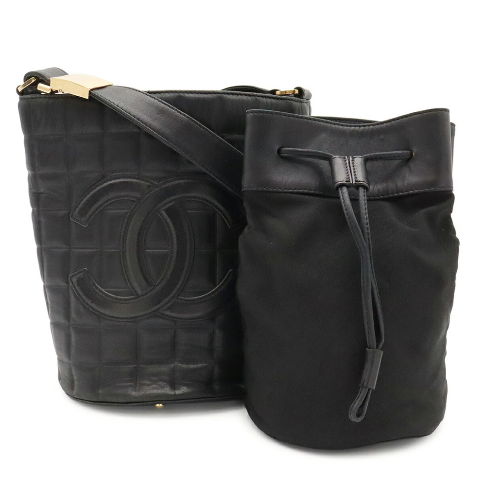 CHANEL Chanel Chocolate Bar Coco Mark Shoulder Bag Bucket Leather Black